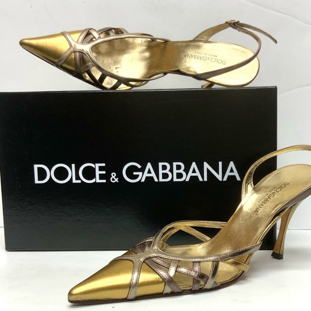 Dolce & Gabbana gold bronze tone slingback heels